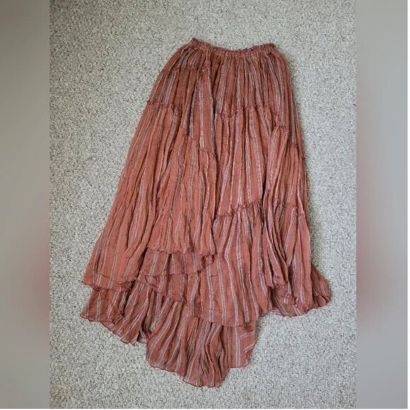 Free People One Ember Boho Asymmetrical High Low Midi Brown Skirt XS - Picture 3 of 5